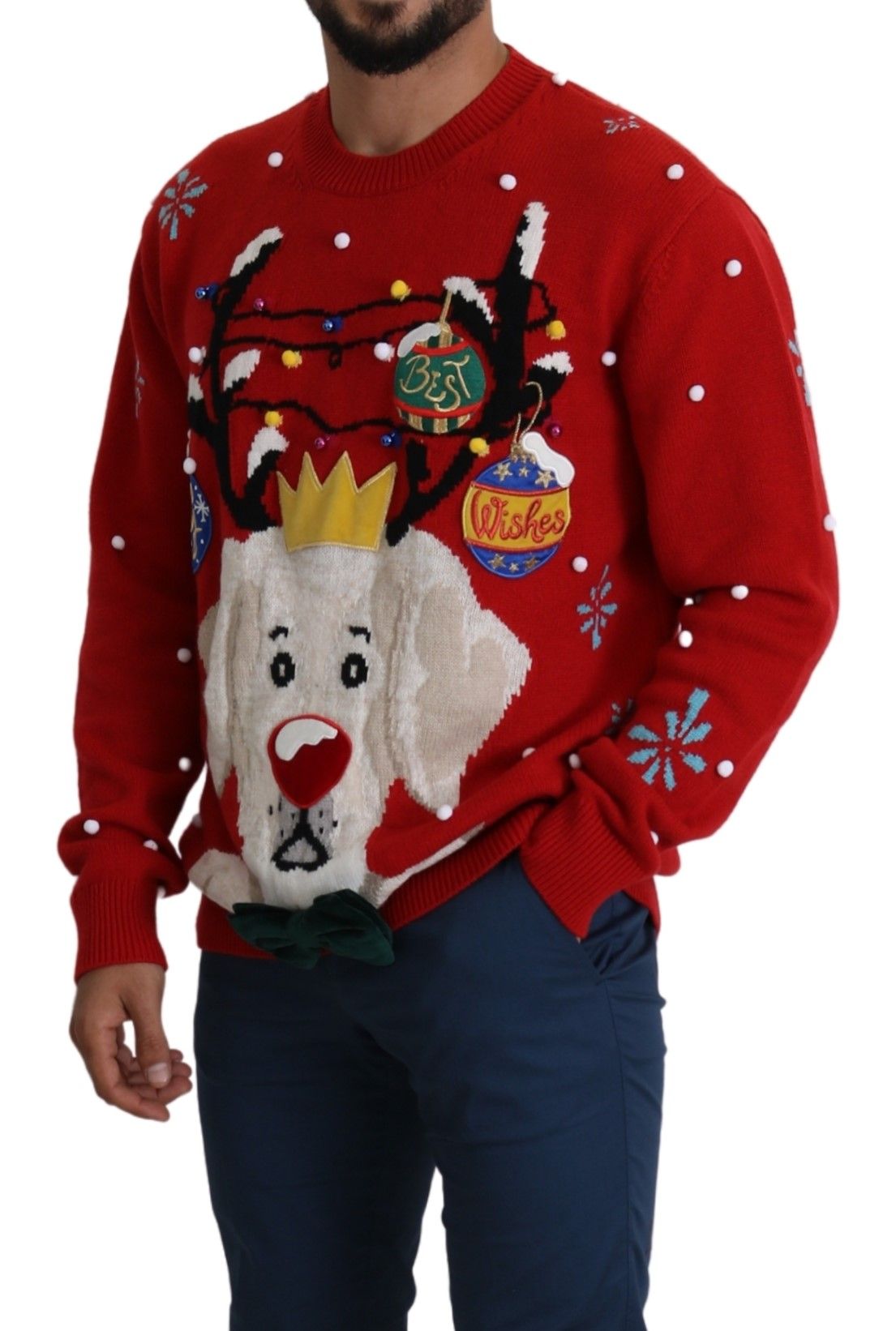 Dolce & Gabbana Kırmızı Noel Köpeği Kaşmir Kazak